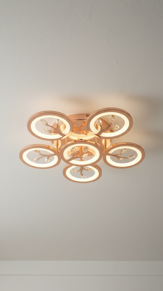 swanart Crystal Chandelier: Modern Rose Gold Ceiling Light with Dimmable 3-Color LEDs, Remote Control, Elegant Leaf Design for Dining Room, Living Room, Bedroom, Hallway - Swanart