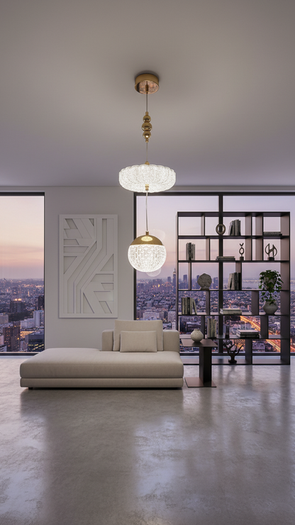 Swanart Modern Crystal Chandelier for Living Room - Elegant 2-Tier Hanging Pendant Light Fixture with Globe Shade for Bedroom, Dining Room & Foyer - Swanart