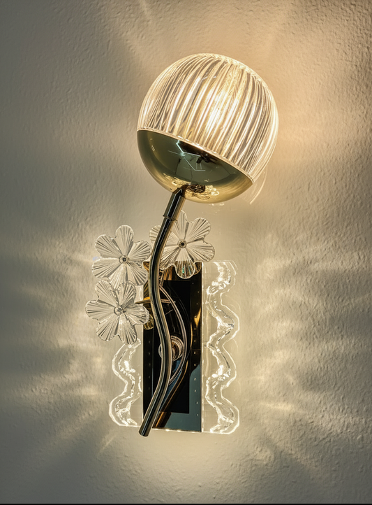 Swanart modern luxury crystal LED wall light with gold finish, floral glass sconce, decorative wall lamp for living room, bedroom, hallway