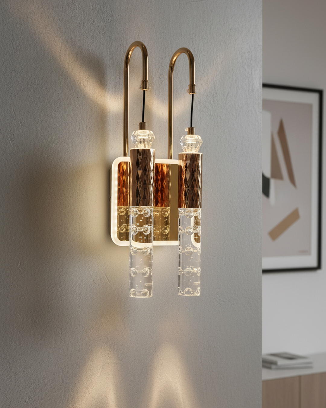 Swanart Modern LED Crystal Wall Light, Luxury Gold Wall Sconce, Decorative Bubble Crystal Wall Lamp, Indoor Wall Mounted Light Fixture for Living Room, Bedroom, Hallway & Hotel Décor