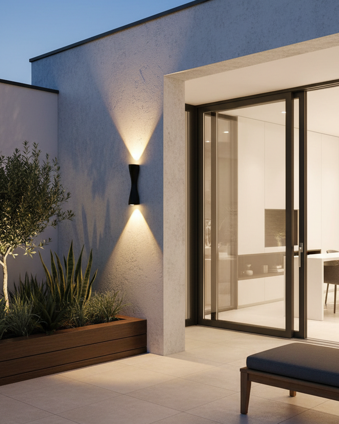 Swanart modern outdoor wall light fixture with up and down LED illumination, waterproof aluminium sconce in black finish for exterior walls