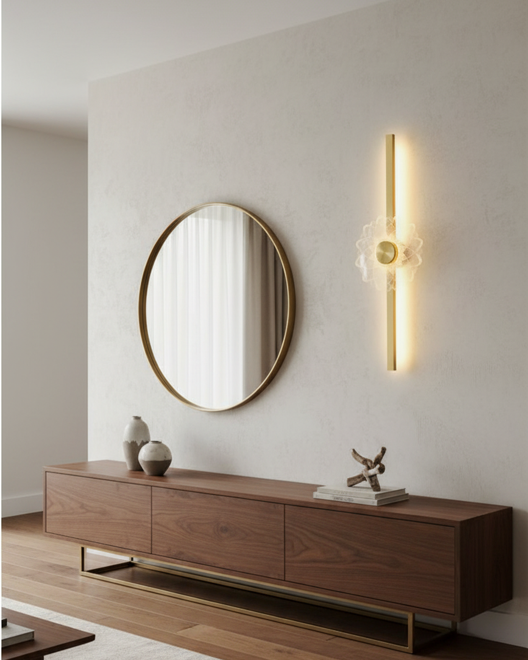 Swanart modern gold LED wall sconce with decorative crystal pattern, warm white light for living room, bedroom, or hallway indoor lighting