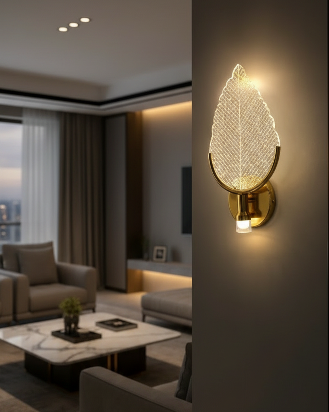 Swanart Leaf LED Wall Light, Decorative Wall Lamp, Modern Wall Light, Golden Wall Sconce, Crystal Leaf Light for Bedroom, Living Room, Hallway & Home Décor