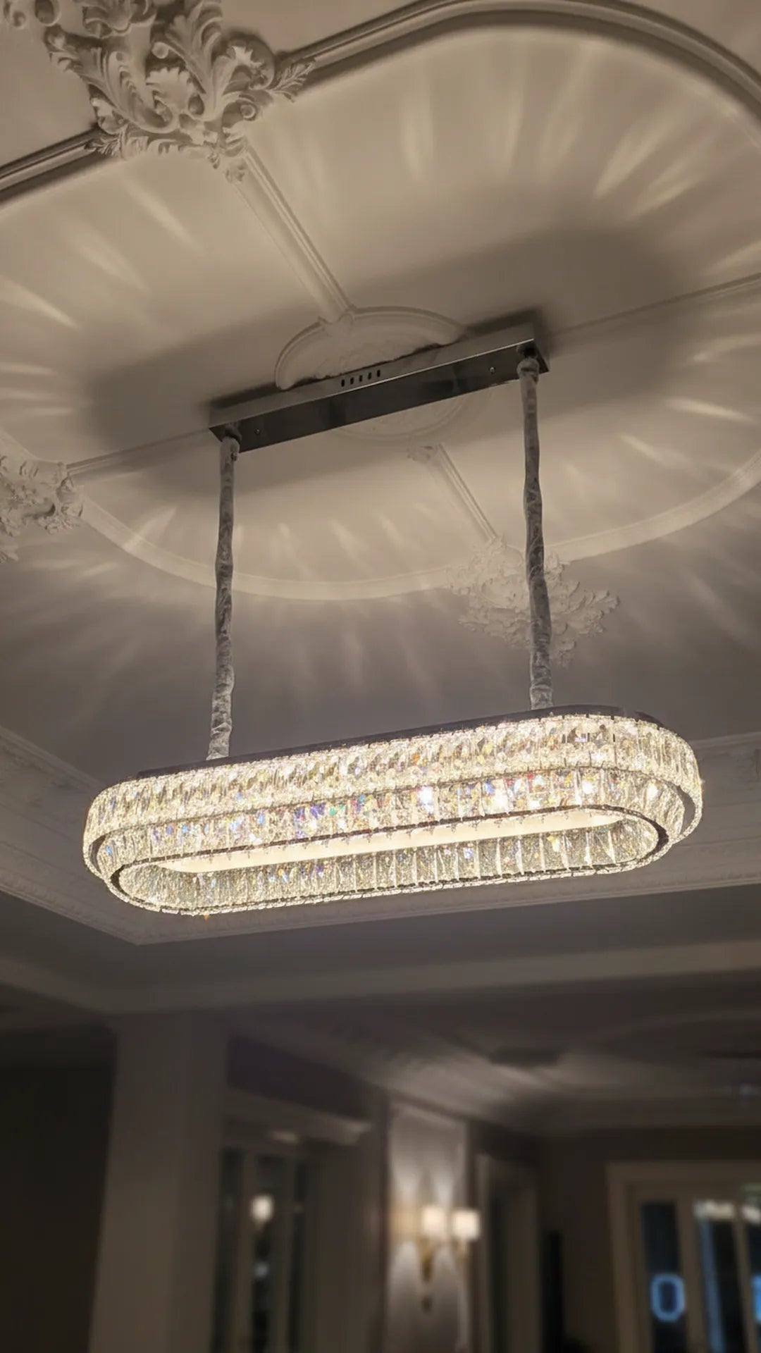 Swanart Modern Crystal LED Chandelier 90cm Luxury Oval Dining Table Pendant Light, Stainless Steel Hanging Ceiling Lamp for Living Room, Kitchen Island & Dining Area Decorative Lighting