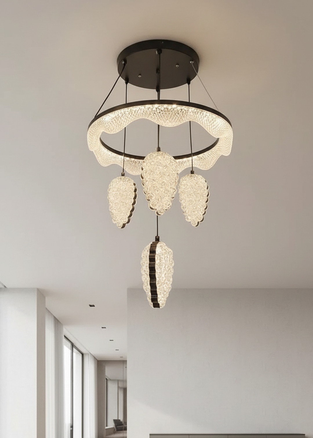 Swanart modern crystal ring chandelier ceiling light with LED pendant, decorative hanging lamp for living, dining, and bedroom decor