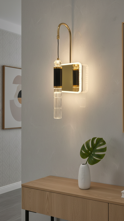 Swanart Modern Crystal Wall Sconce with LED Mirror - Elegant Bathroom Vanity Light Fixture with Gold Finish & Crystal Shade - Swanart