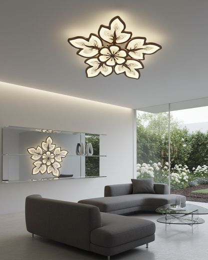 Swanart floral rose gold flower ceiling light with intricate petal design hanging from a ceiling, decorative and elegant lighting fixture