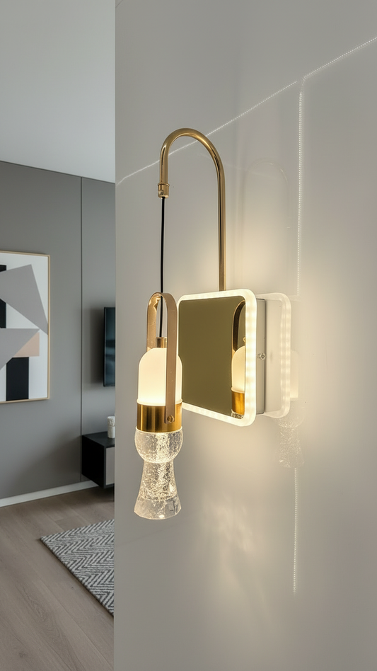 Swanart Modern Crystal Wall Sconce with LED Mirror - Elegant Bathroom Vanity Light Fixture with Gold Finish & Crystal Shade - Swanart