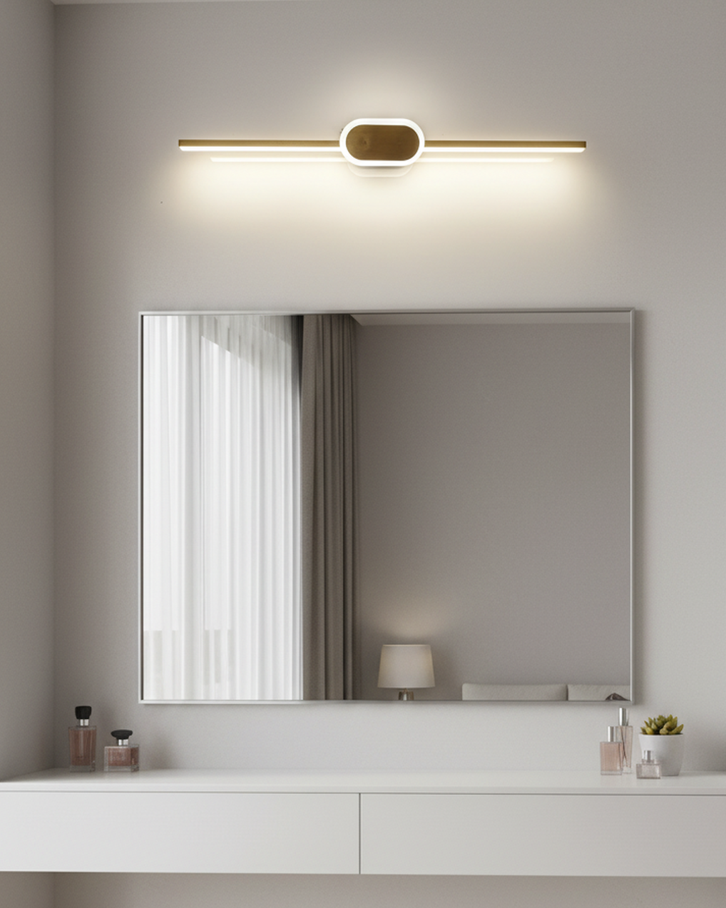 Swanart mirror frame with integrated LED lights, decorative and modern, suitable for enhancing interior wall decor.