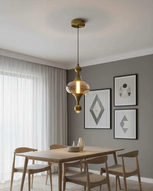 Swanart Modern Glass Pendant Light, Adjustable Hanging Ceiling Light, Amber Glass Pendant Lamp, Vintage Decorative Light Fixture for Living Room, Dining Room, Kitchen Island & Bedroom