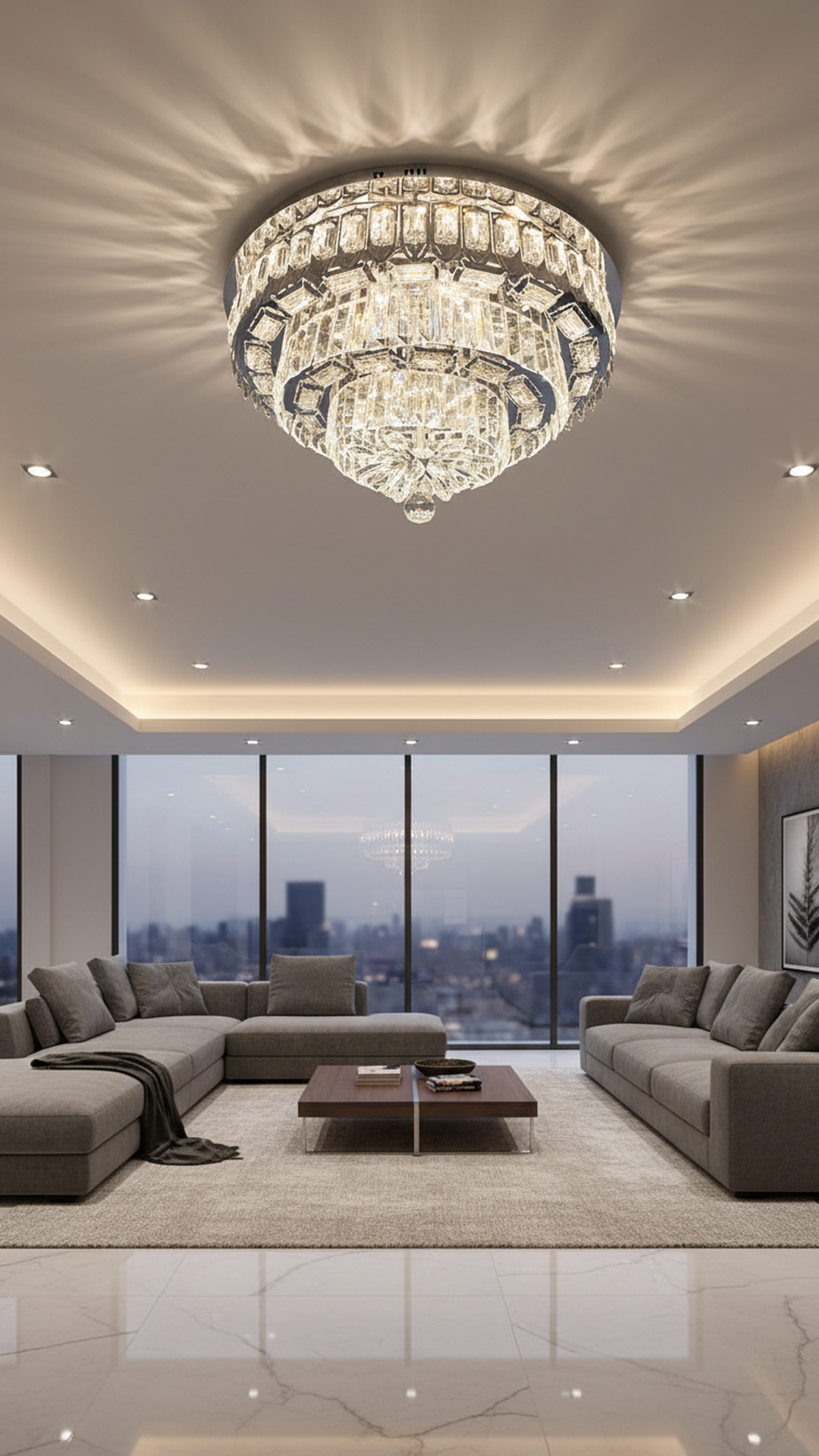 Swanart luxury 60cm flush mount crystal chandelier with 3 tiers and K9 crystals, elegant modern ceiling light for living rooms