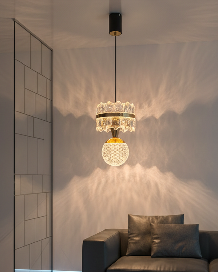 swanart HaloA2 Crystal Pendant Light – Elegant Hanging Ceiling Lamp with 3-in-1 Color Change LED, Premium Crystal & Metal Design – Modern Lighting for Living Room, Bedroom, Kitchen & Dining Area