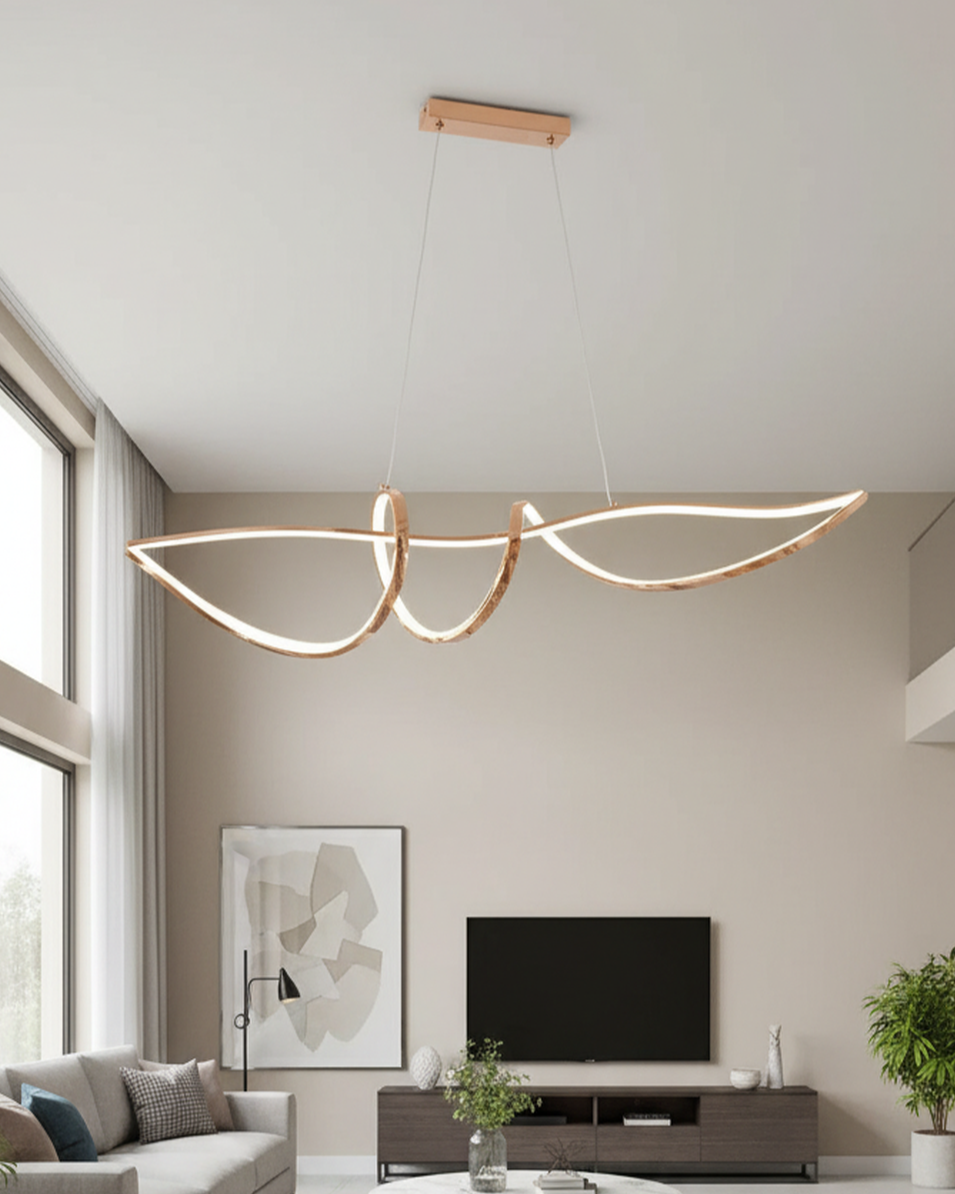 Swanart modern pendant light with sleek design, hanging from ceiling, ideal for stylish home lighting.