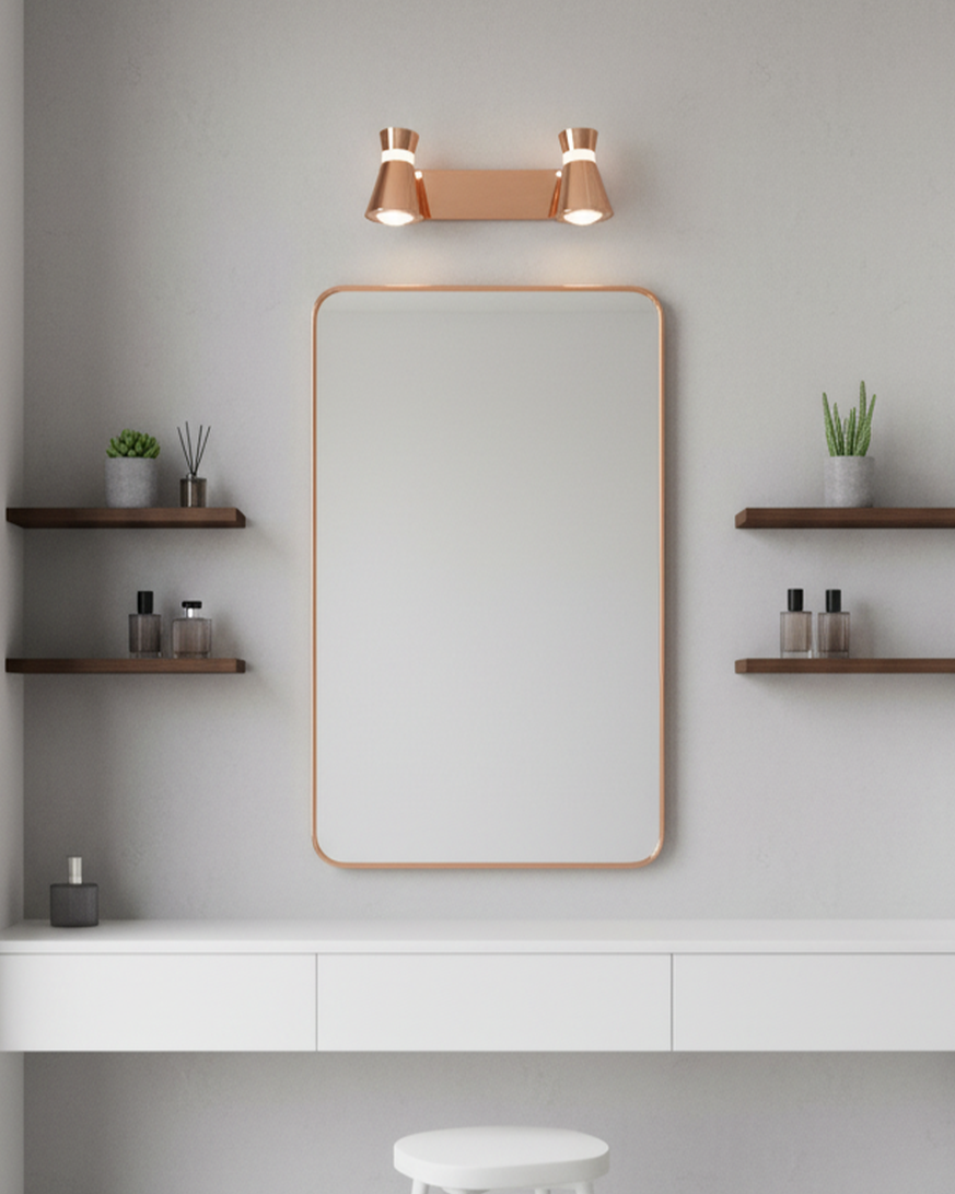 Swanart Luxurious Rose Gold 3-in-1 LED wall spot light with adjustable color-changing lighting for pictures, mirrors, and displays.