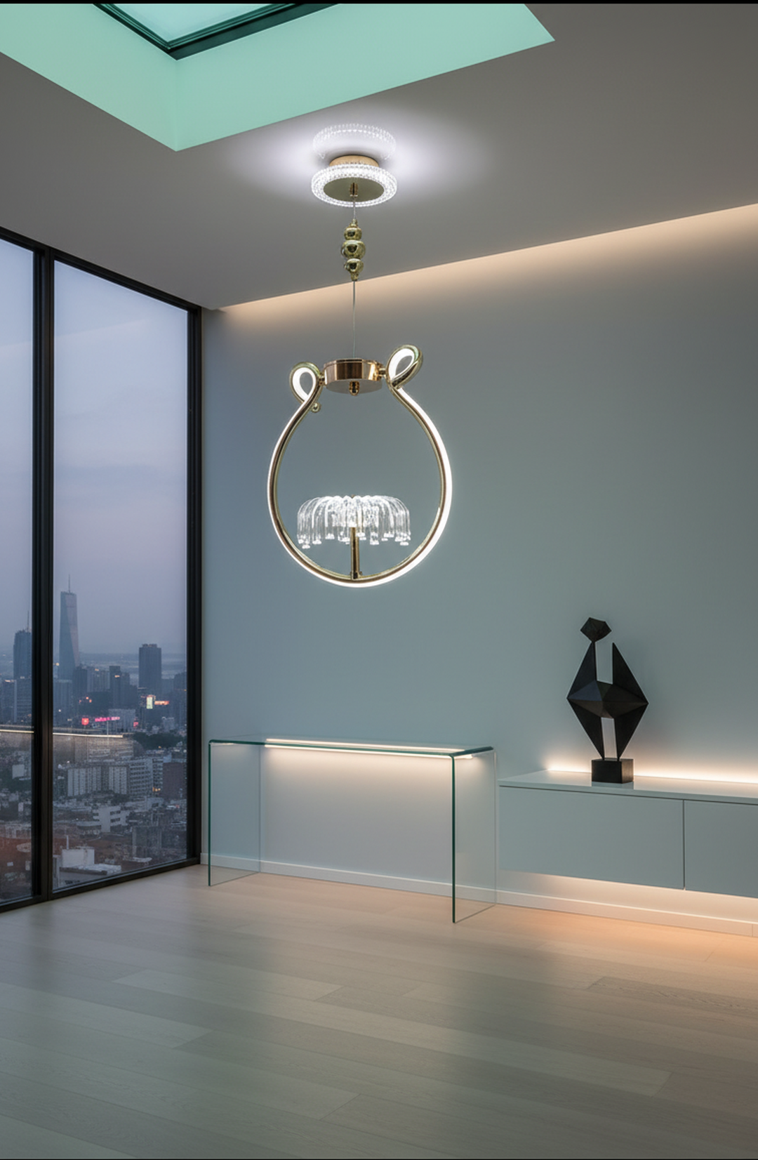 Swanart Modern Gold Halo Pendant Light - Stylish LED Hanging Lamp with Glass Rods and Adjustable Height, Perfect for Dining Rooms, Living Rooms, and Bedrooms - Swanart