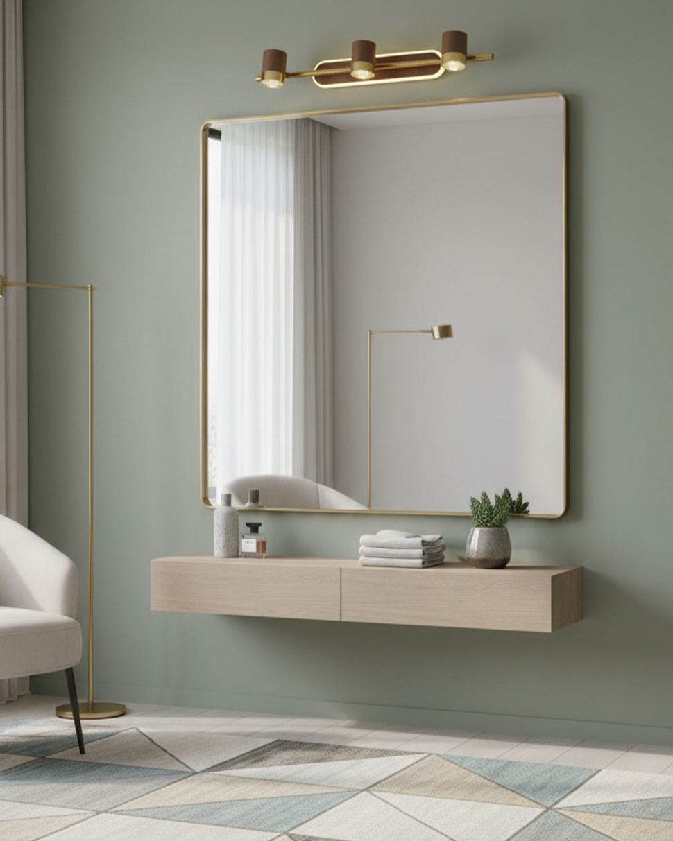 Swanart modern LED vanity mirror light with three gold wall-mounted heads, warm white LED bulbs, ideal for bathroom or dressing table decor