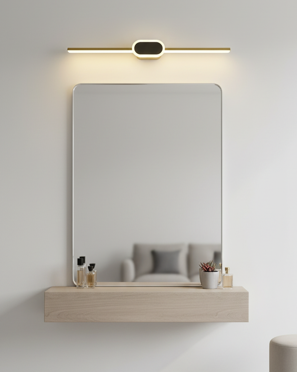 Swanart mirror frame with integrated LED lights, showcasing a modern, decorative design for enhancing interior spaces