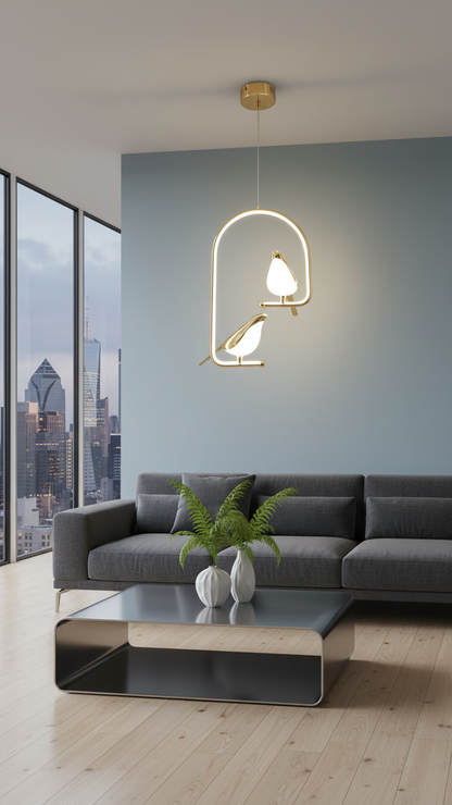 Swanart Modern Dual Bird LED Pendant Light – Elegant Gold Finish Hanging Chandelier for Living Room, Dining, Bedroom & Home Decor Lighting | Unique Artistic Ceiling Lamp Fixture - Swanart