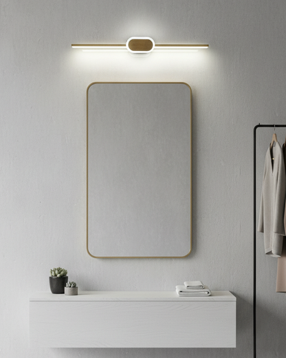 Swanart mirror frame with integrated LED lights, showcasing a modern decorative mirror with illuminated design.