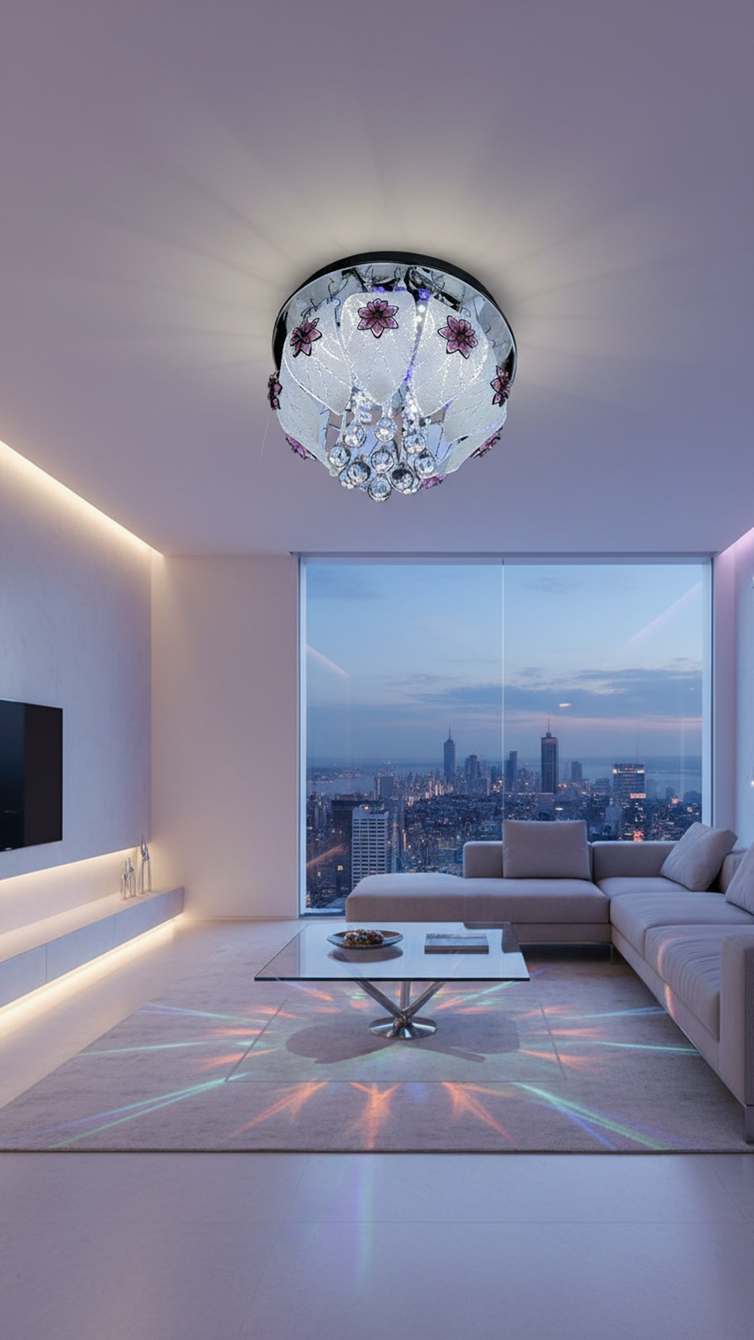 Swanart Gildora 30cm Crystal Glass Ceiling Light with RGB Remote Control, Bluetooth Music System – Modern Multi-Color Chandelier for Living Room and Bedroom Décor - Swanart