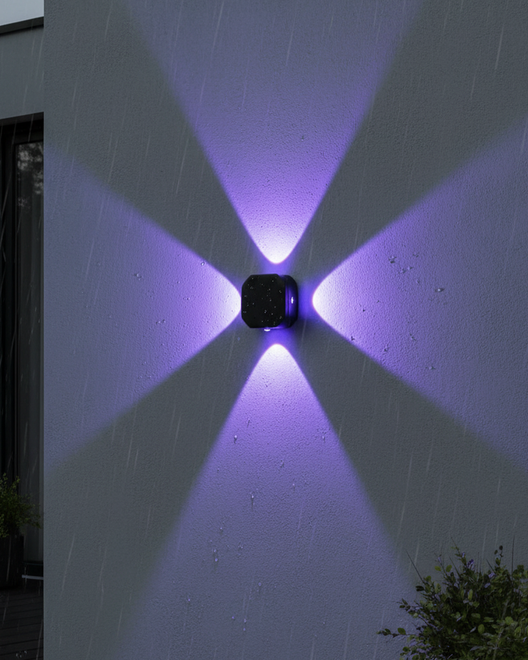 Swanart black wall lamp with waterproof design, RGB auto-changing lighting, mounted on a wall with up and down illumination.
