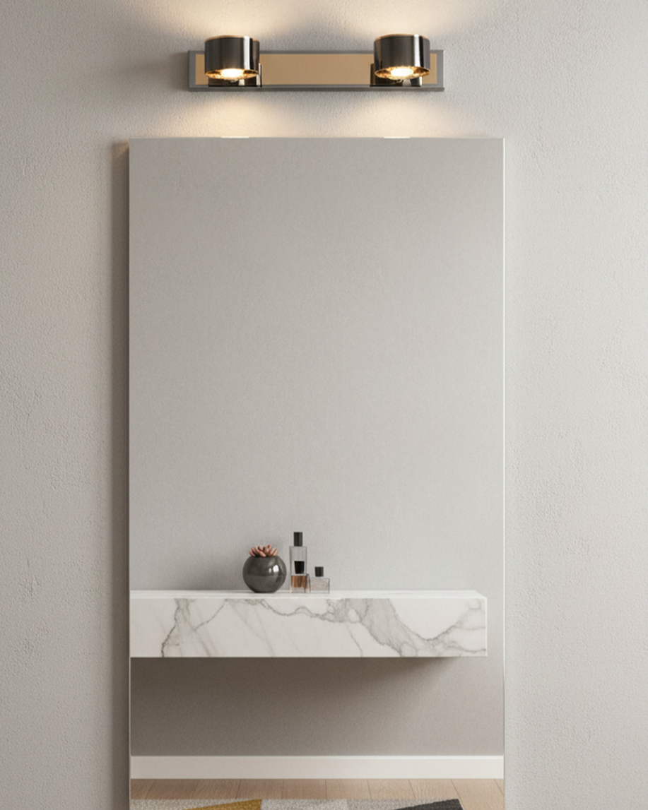 Swanart modern rose gold and black wall sconce with dual adjustable cylindrical LED lights, ideal for living room or hallway decor.