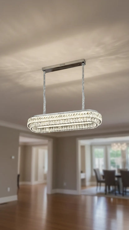 Swanart Modern Crystal LED Chandelier 90cm Luxury Oval Dining Table Pendant Light, Stainless Steel Hanging Ceiling Lamp for Living Room, Kitchen Island & Dining Area Decorative Lighting