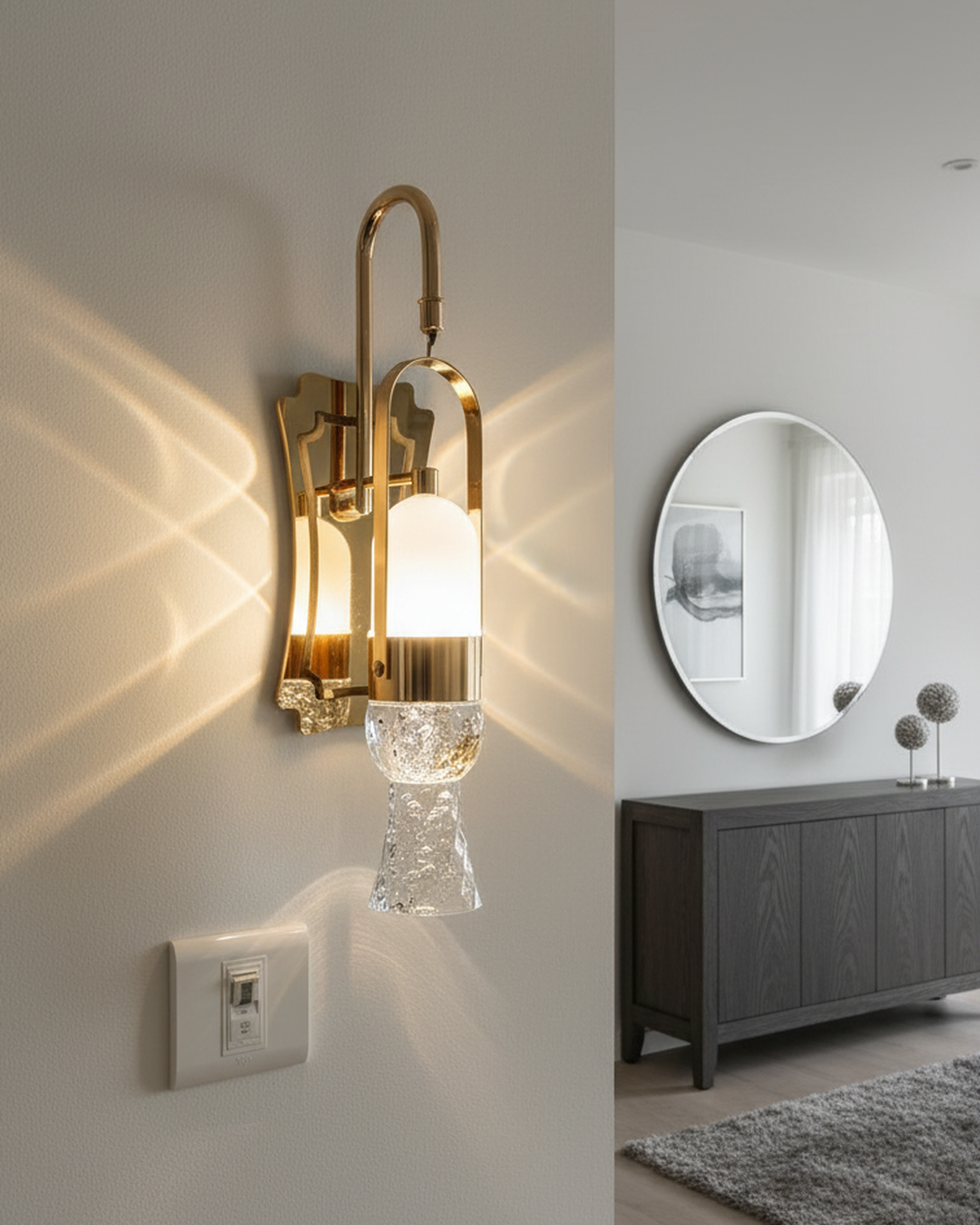Swanart Modern LED Wall Light, Crystal Glass Wall Sconce, Gold Metal Decorative Wall Lamp, Luxury Indoor Wall Light, Bedroom Living Room Hallway Bedside Wall Lighting Fixture
