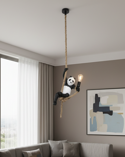 Swanart panda hanging pendant light with rope, decorative animal ceiling lamp for living room or kids' bedroom, E27 bulb holder