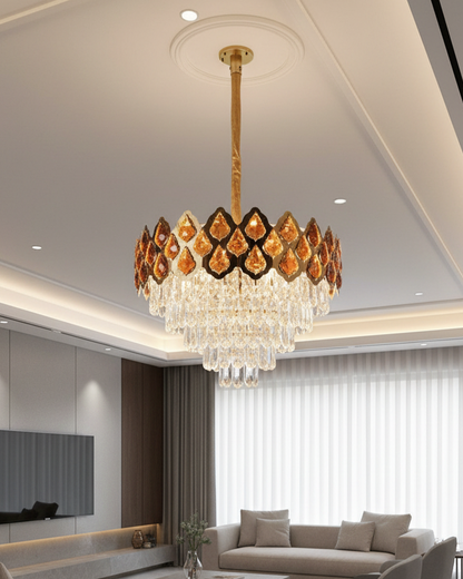 Elegant Swanart crystal chandelier with multiple hanging pendant lamps, perfect for sophisticated home decor.