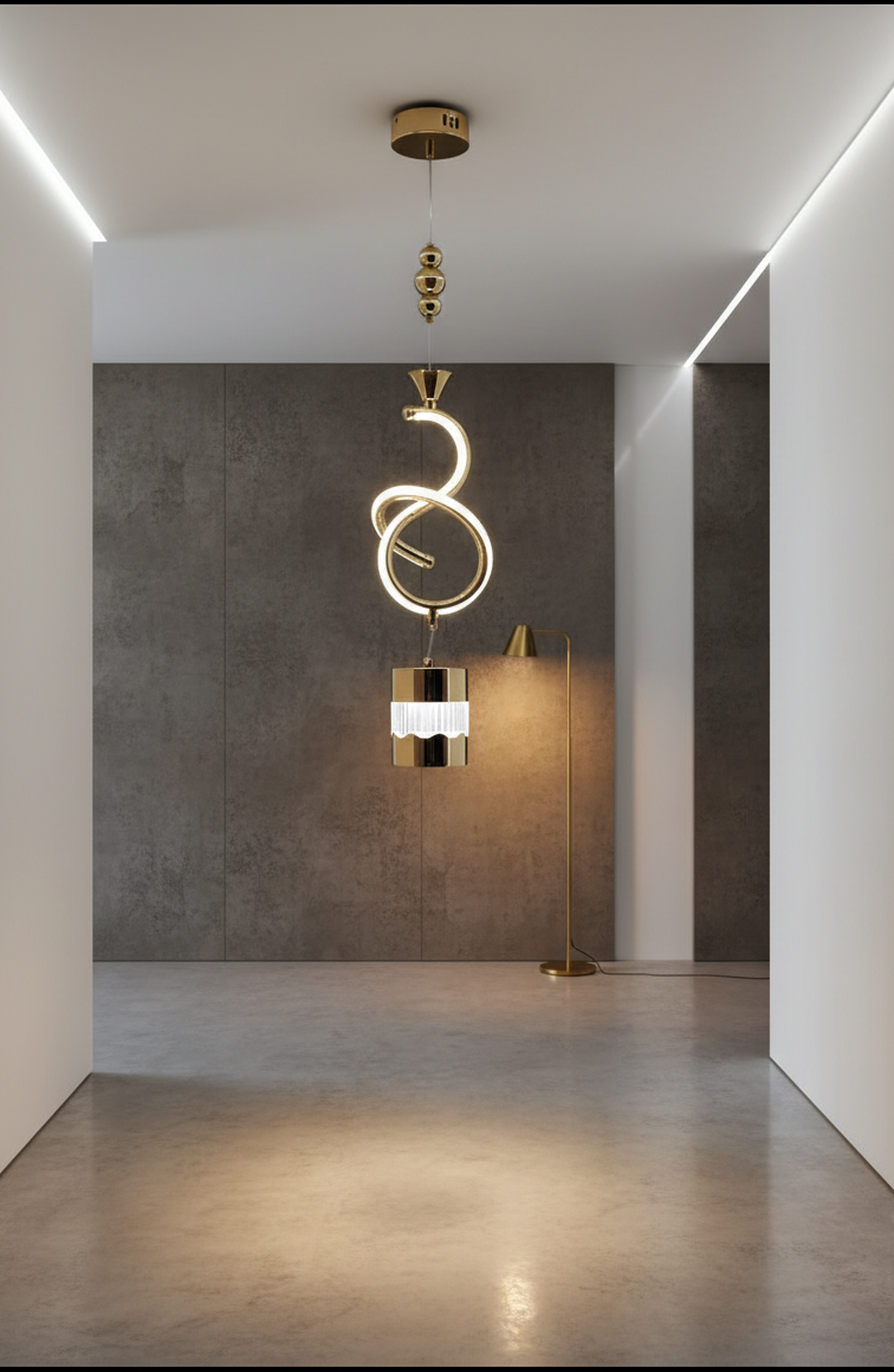 Swanart Modern Gold Spiral Pendant Light - Stylish LED Hanging Lamp with Crystal Accent and Adjustable Height, Perfect for Dining Rooms, Living Rooms, and Bedrooms - Swanart