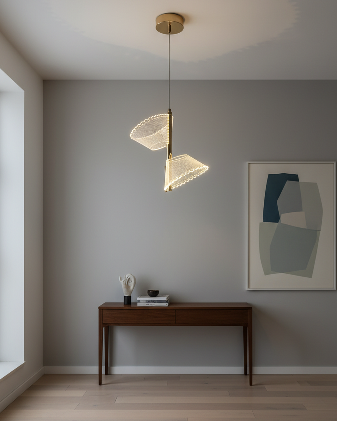 Swanart Modern LED Pendant Light for Living Room, Designer Hanging Light with Adjustable Height, Gold Finish Chandelier Light, Decorative Ceiling Pendant Lamp for Dining Room, Bedroom & Hall