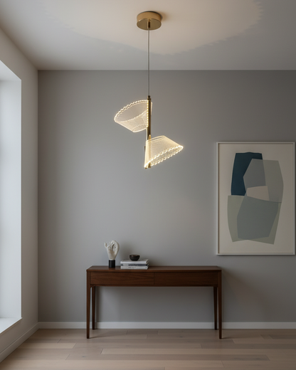 Swanart Modern LED Pendant Light for Living Room, Designer Hanging Light with Adjustable Height, Gold Finish Chandelier Light, Decorative Ceiling Pendant Lamp for Dining Room, Bedroom & Hall