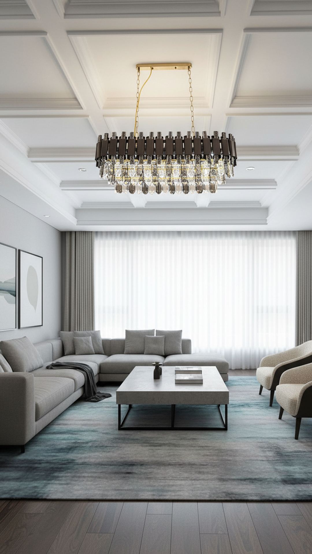 Swanart Crystal Pendant Chandelier Light - Round Rectangle Shape - Swanart