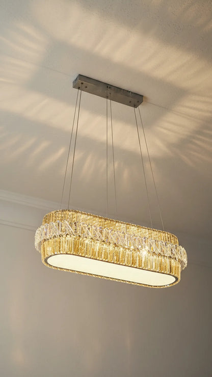Swanart Luxury Rectangle Crystal Chandelier Light 80 cm Modern LED Dining Table Chandelier Gold Finish Crystal Pendant Ceiling Light for Living Room Dining Room Kitchen Island Hanging Light