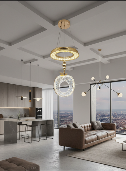 Swanart Luxury Crystaple Crystal Apple Chandelier – Elegant LED Pendant Light with 3-in-1 Color Change, Height Adjustable – Modern Gold & Crystal Ceiling Light for Home & Office - Swanart