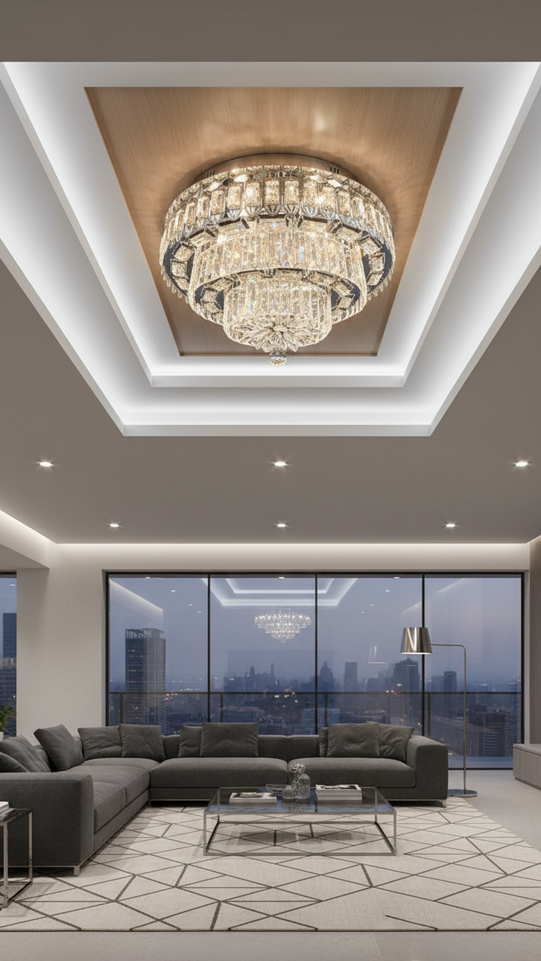 Swanart 60cm luxury crystal chandelier with 3-tier modern design, K9 crystals, flush mount ceiling light for elegant living room decor