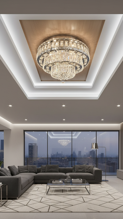 Swanart 60cm luxury crystal chandelier with 3-tier modern design, K9 crystals, flush mount ceiling light for elegant living room decor
