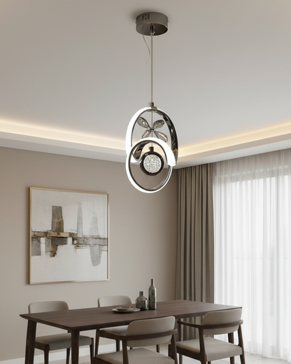 Swanart Modern LED Pendant Light for Living Room, Hanging Light with Crystal Accent, Adjustable Height Chandelier Light, Decorative Ceiling Pendant Lamp for Dining Room, Bedroom & Hallway