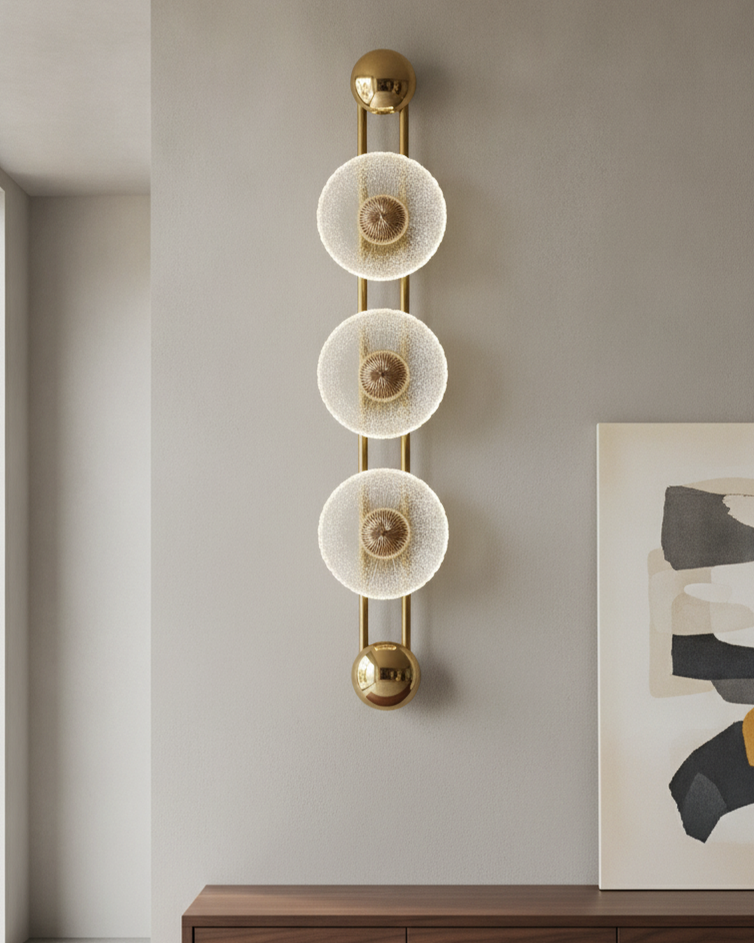 Swanart modern LED wall light with crystal glass sconce in gold finish, ideal for bedroom, living room, or hallway decor.