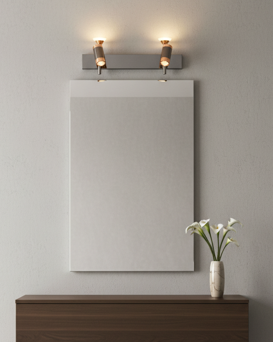 Modern Swanart black and rose gold wall sconce with adjustable LED cylindrical shades, ideal for living room, bedroom, or office decor.