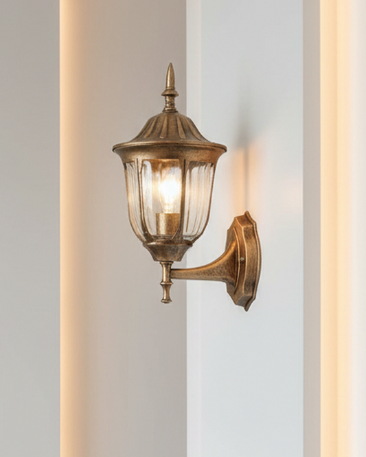 Swanart vintage outdoor wall light fixture with antique brass finish, glass lantern, waterproof LED sconce for balcony, porch, garden