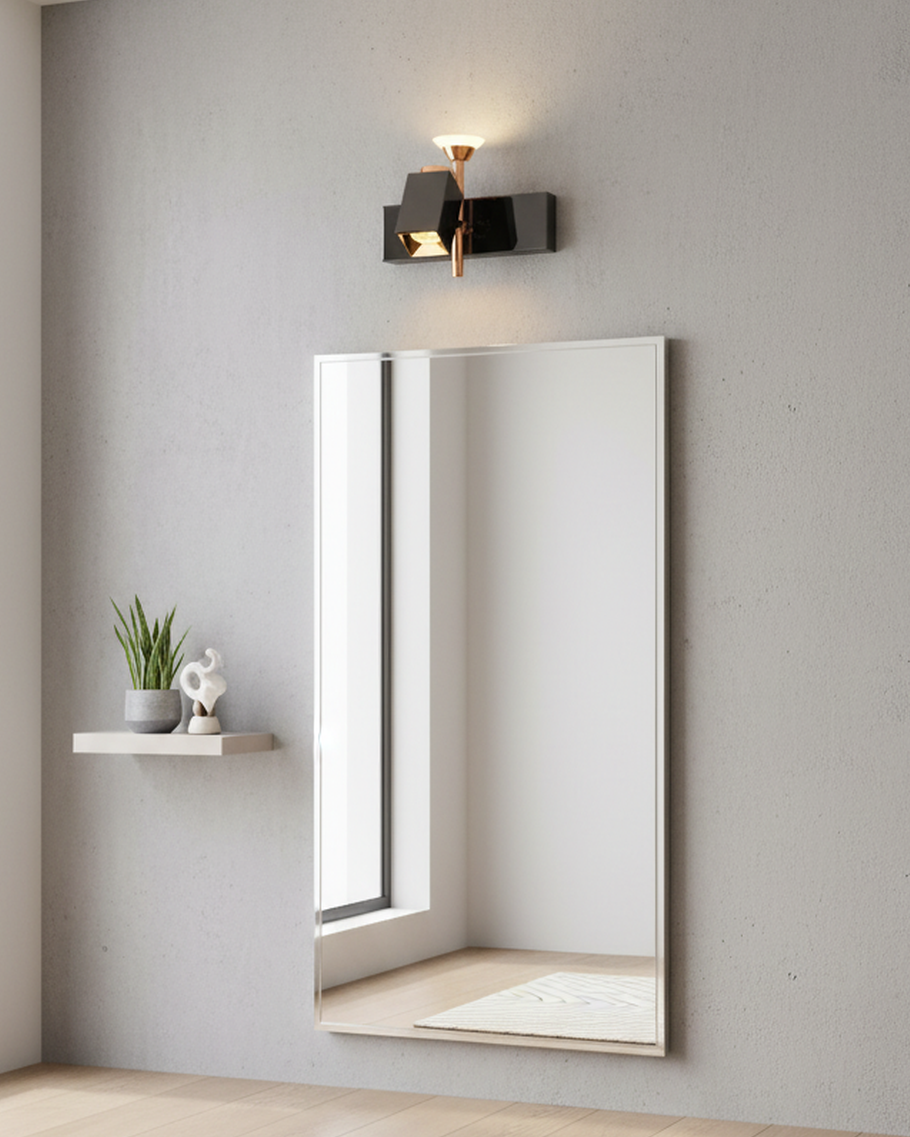 Modern Swanart black and rose gold wall sconce with dual LED lights and adjustable angles, suitable for living room, bedroom, or office decor.
