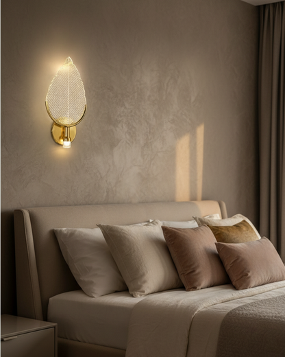 Swanart Leaf LED Wall Light, Decorative Wall Lamp, Modern Wall Light, Golden Wall Sconce, Crystal Leaf Light for Bedroom, Living Room, Hallway & Home Décor