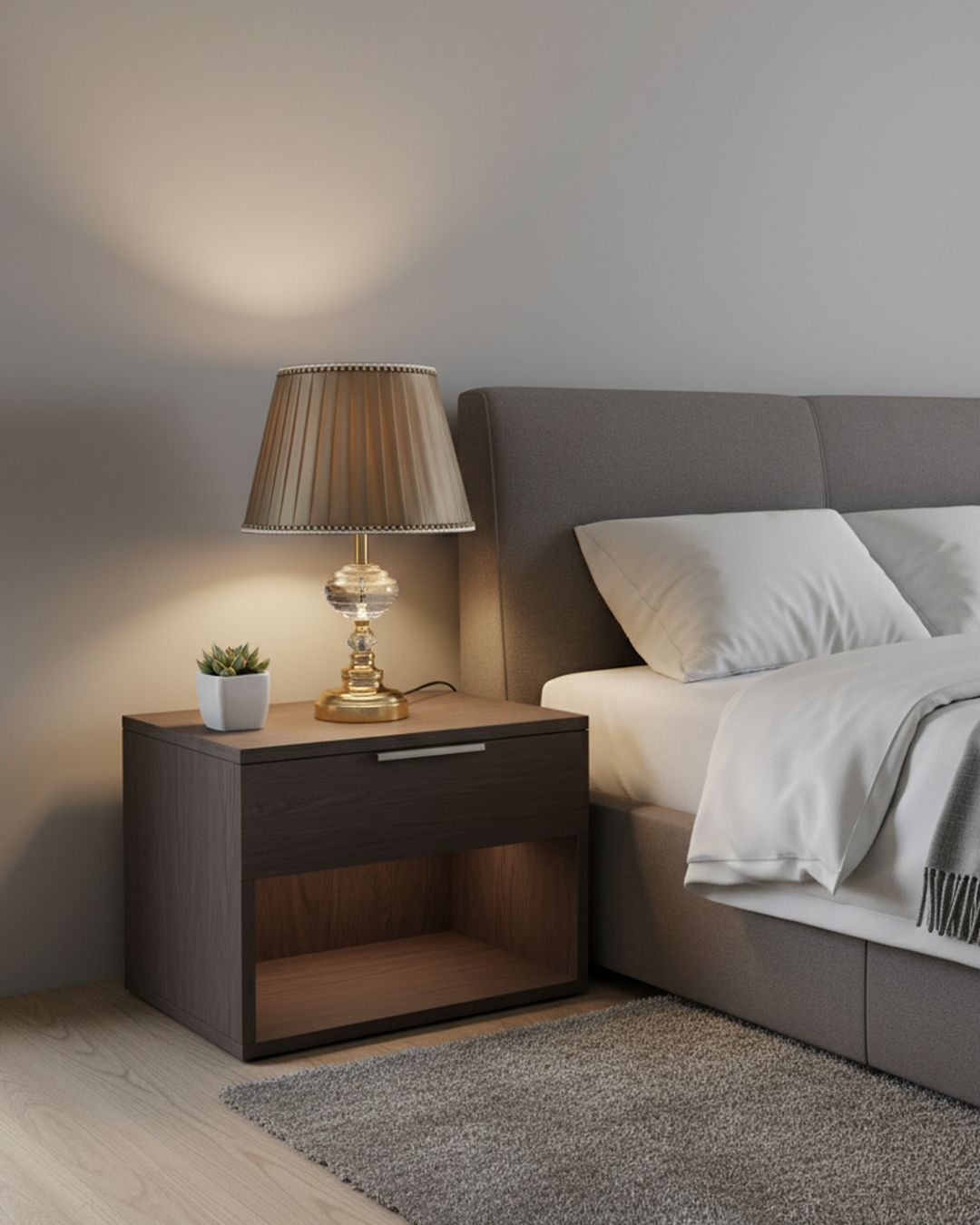 Swanart luxury crystal bedside table lamp with pleated fabric shade and warm ambient light, modern night lamp for bedroom or living room.