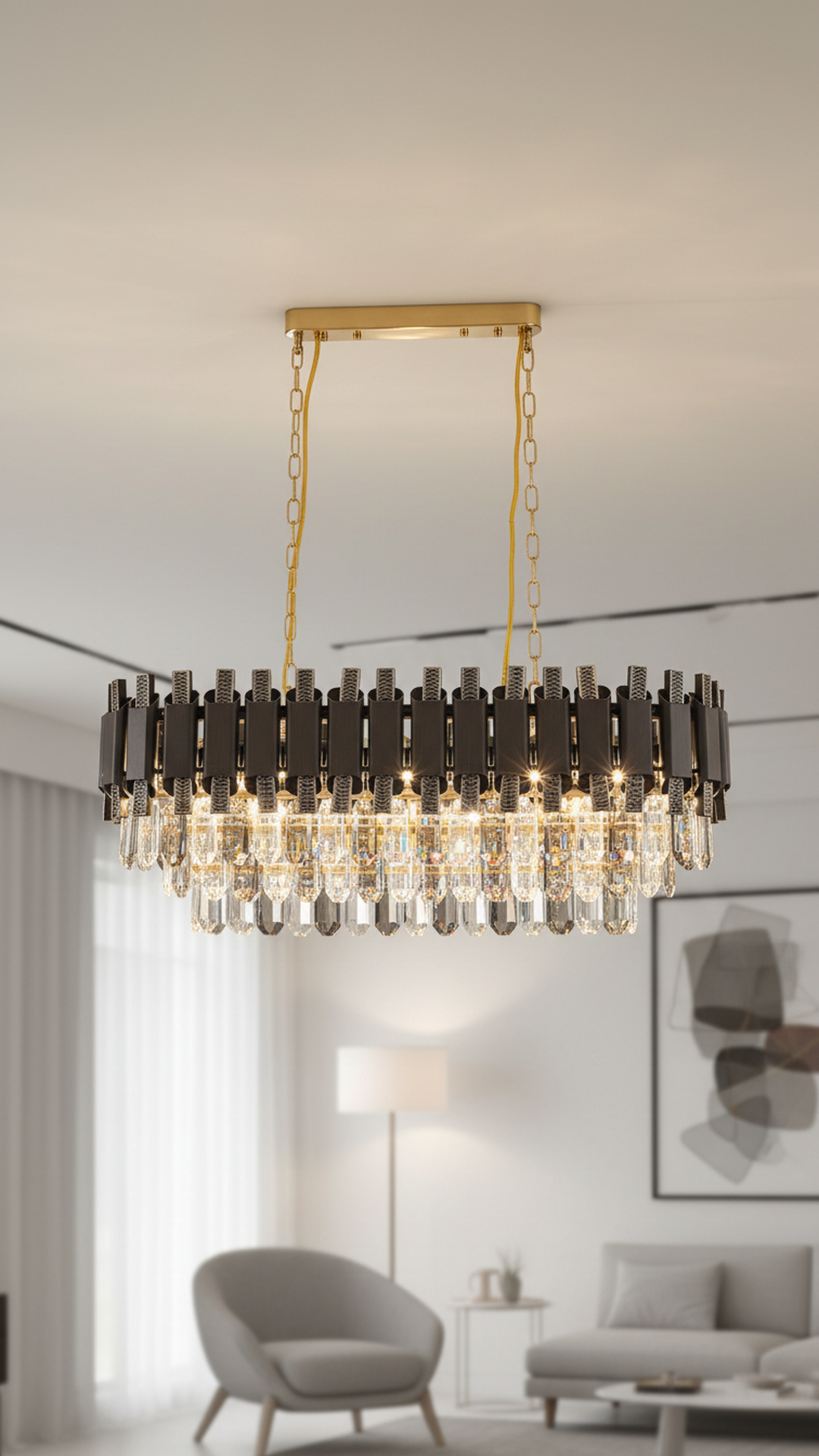 Swanart Crystal Pendant Chandelier Light - Round Rectangle Shape - Swanart