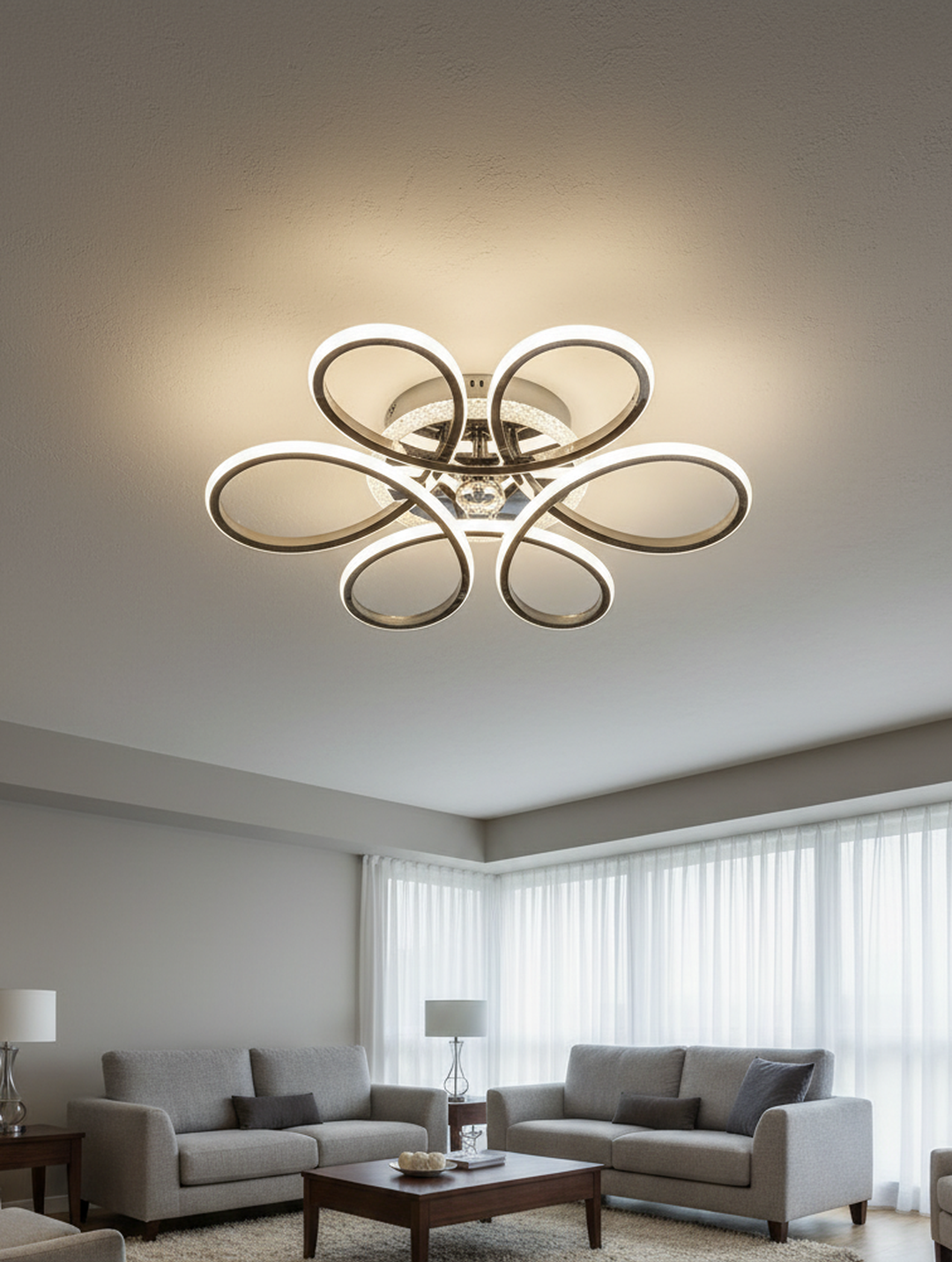Swanart Florex Modern LED Ceiling Light with Bluetooth Speaker & Remote Control | Dimmable Swirl Design Chandelier for Living Room, Bedroom, Dining Room | Energy-Efficient, Easy Install Home Lighting Fixture - Swanart