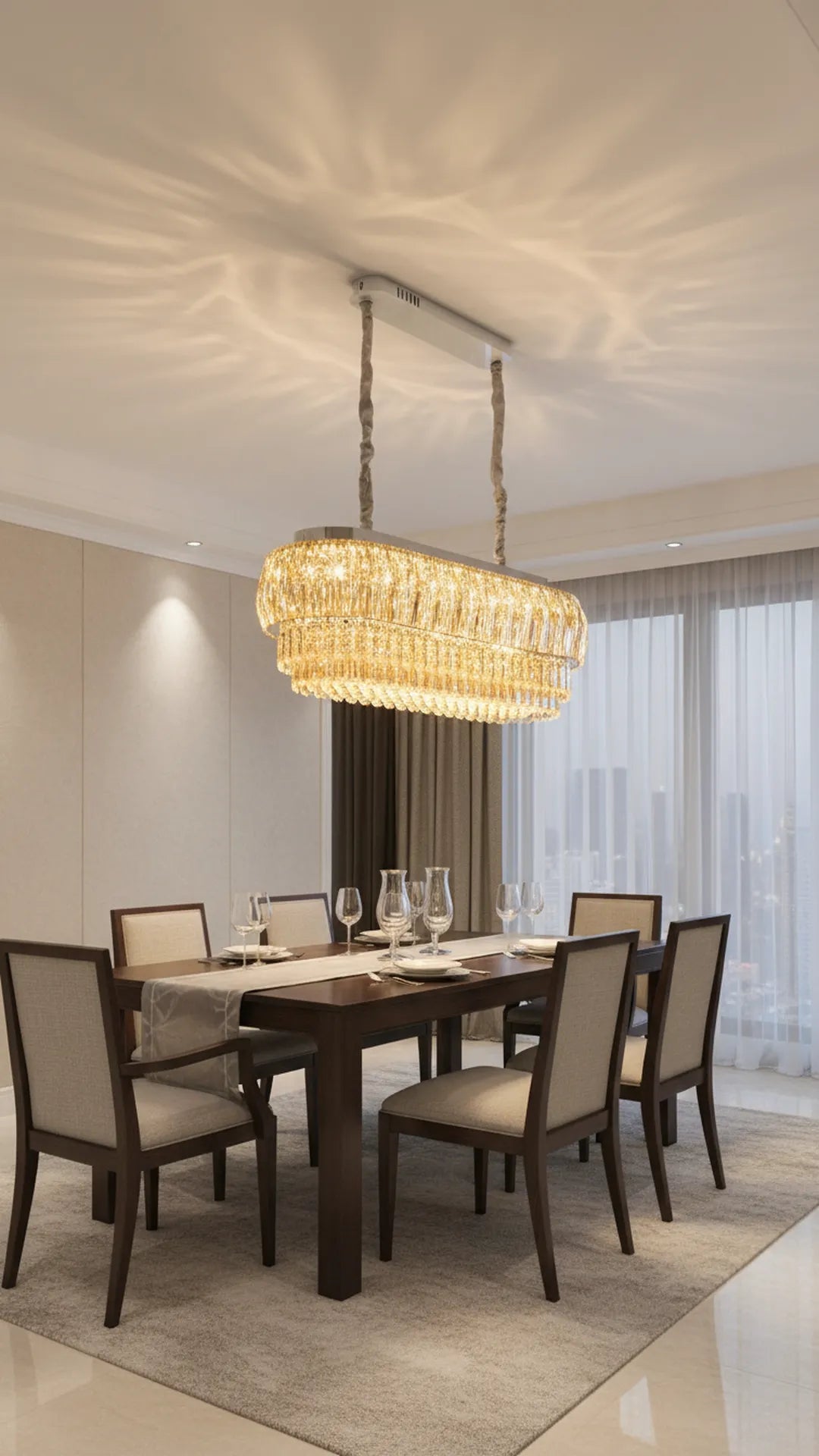 Swanart Luxury Rectangular Crystal Chandelier 95cm Modern LED Ceiling Hanging Light 4 Layer Gold Crystal Pendant Lamp for Dining Table Living Room Hotel Lobby Restaurant Decorative Lighting
