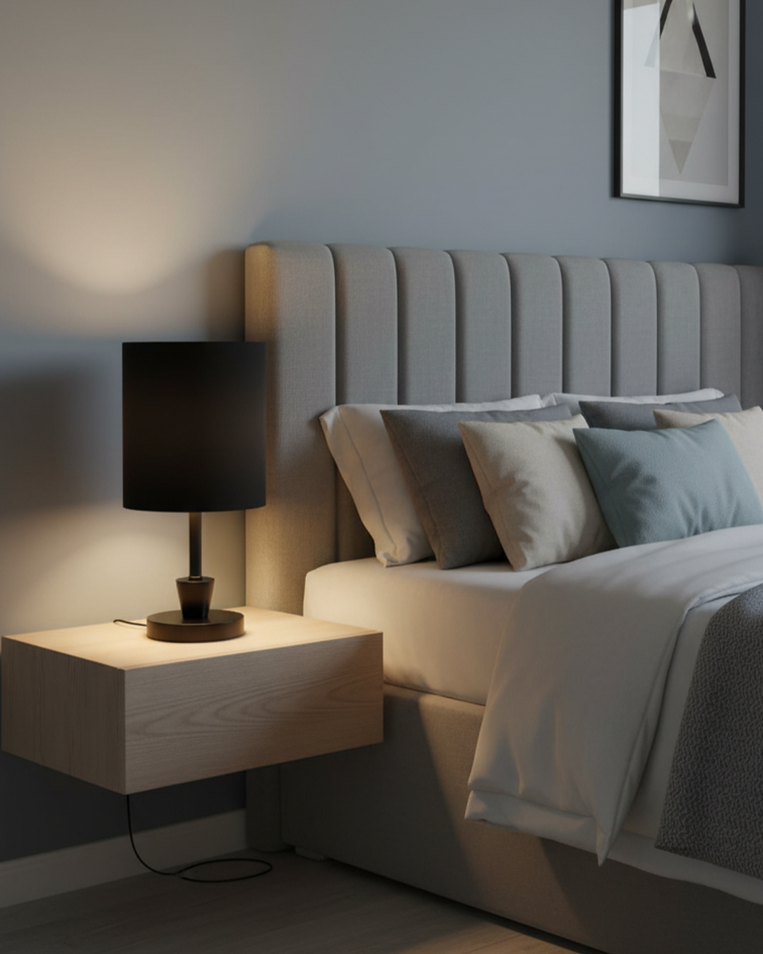 Swanart modern bedside table lamp with fabric shade, minimalist night lamp for bedroom, living room, or study, warm ambient lighting