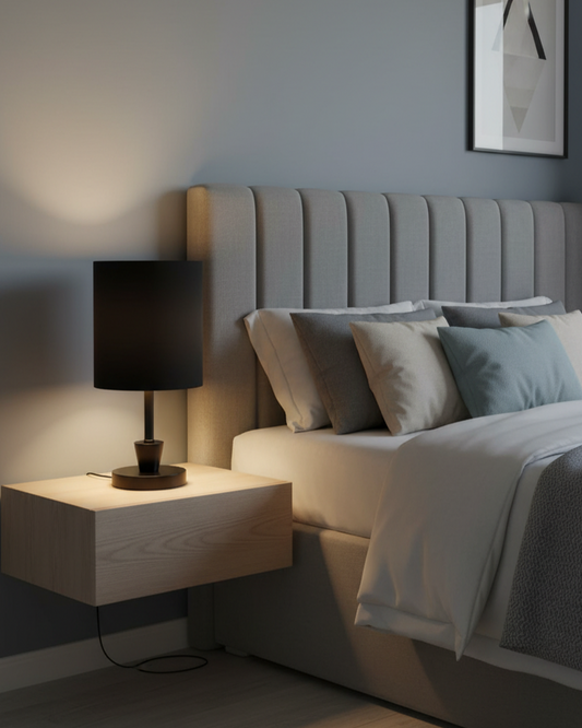 Swanart modern bedside table lamp with fabric shade, minimalist night lamp for bedroom, living room, or study, warm ambient lighting